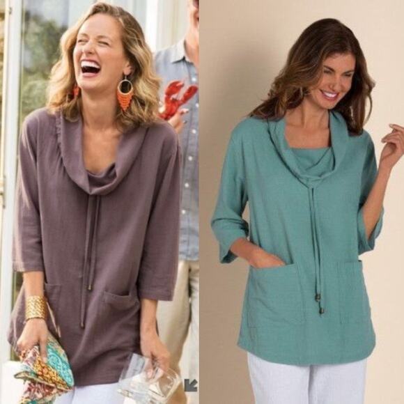 Soft Surroundings | Dark Pink Gypsy Gauze Cotton Pullover Cowl Neck Tunic Top - Picture 8 of 8